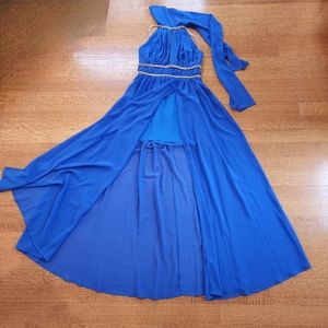 Flavio Castellani Bright Blue Evening Dress w Gold Hardware, EU sz 44